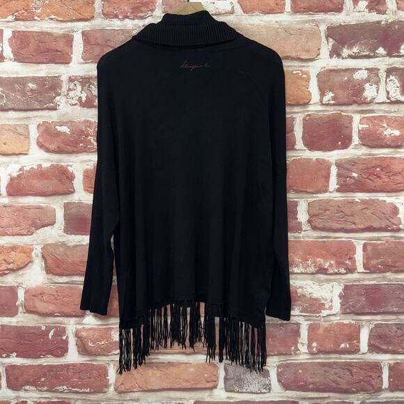 Desigual Sweater Women's EU Medium Black Multicolor Boho Mandala Floral Fringe - Picture 4 of 9
